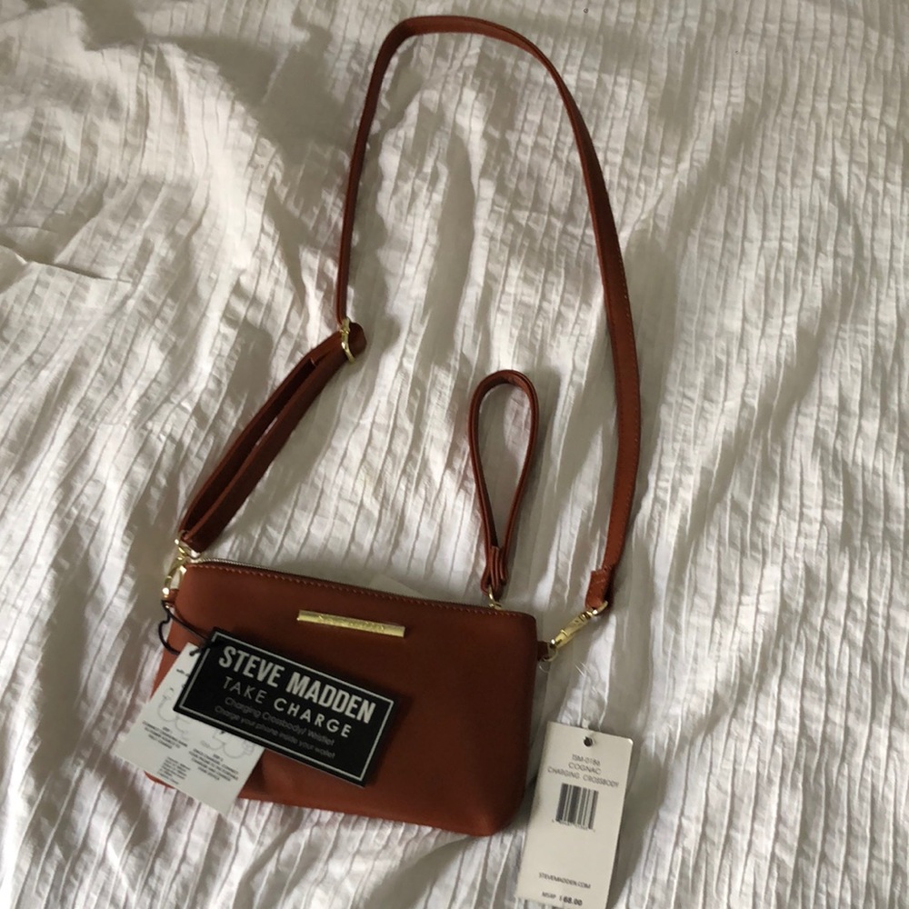 Steve Madden Cognac Charging Crossbody